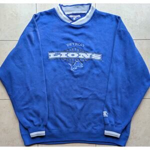 Detroit Lions 90s STARTER crew logo sweatshirt pullover L blue Team NFL vtg
